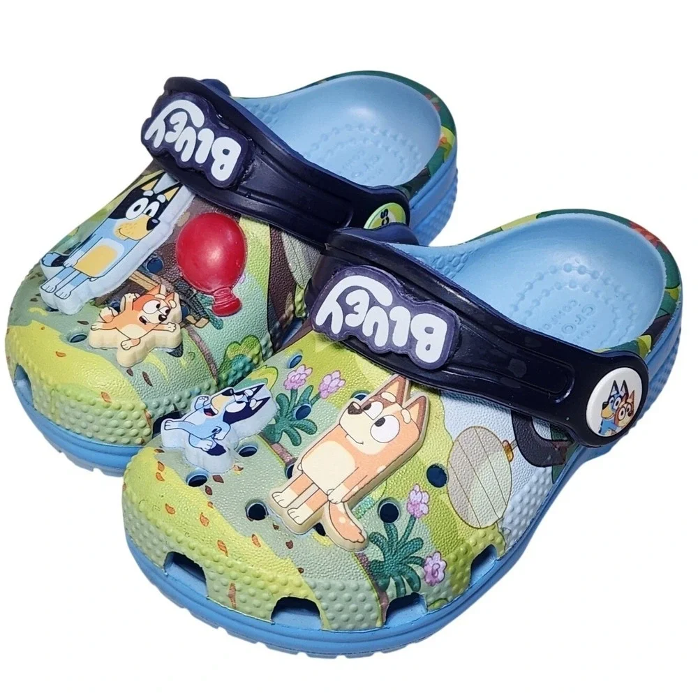 CROCS Classic Clogs Toddler C5 Bluey Character Slip‎ on Shoes Blue Green Jibitz